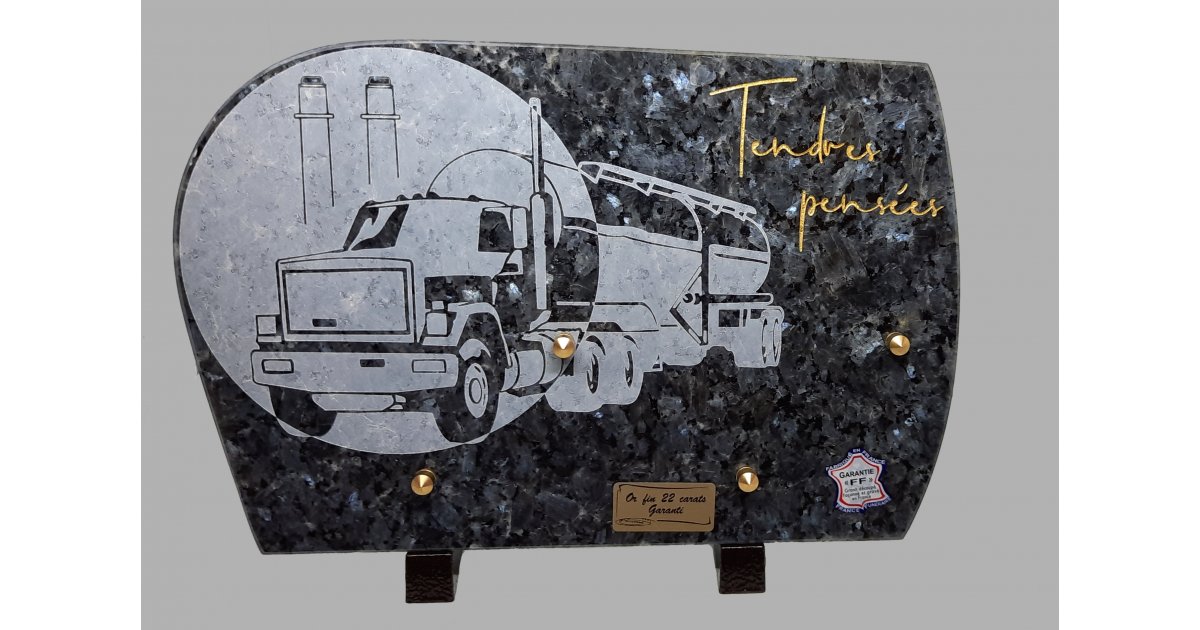Plaque funéraire granit avec camion pour chauffeur