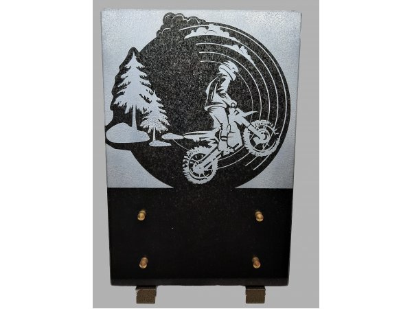 Plaque funéraire granit thème motocross